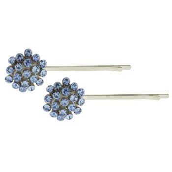 Karen Marie - Crystal Ball Bobby Pins - Blue Sapphire - Silver (Set of 2)